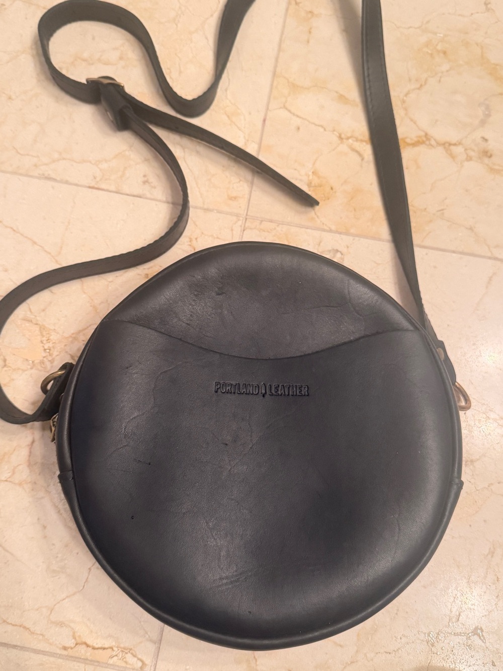 Portland Leather Black Round Leather Crossbody